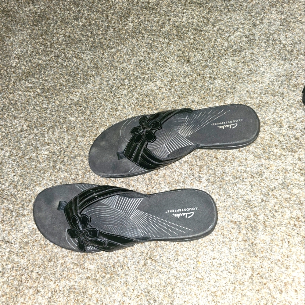 Clarks Women's Black Sandals with Floral Detail